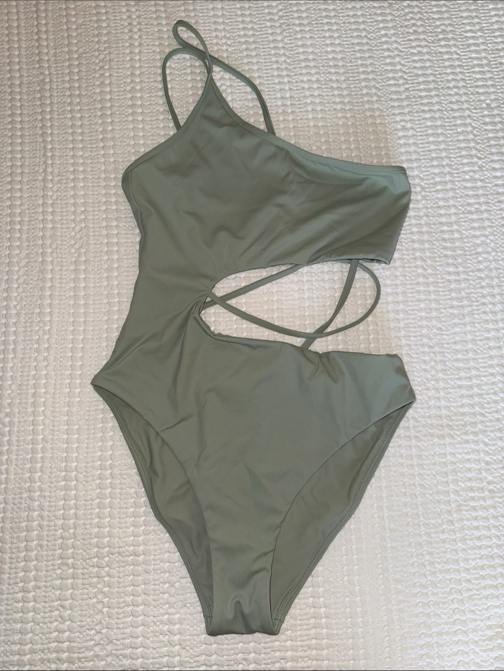 Jonathan Simkhai Sage Green Asymmetric Cutout One-Piece
